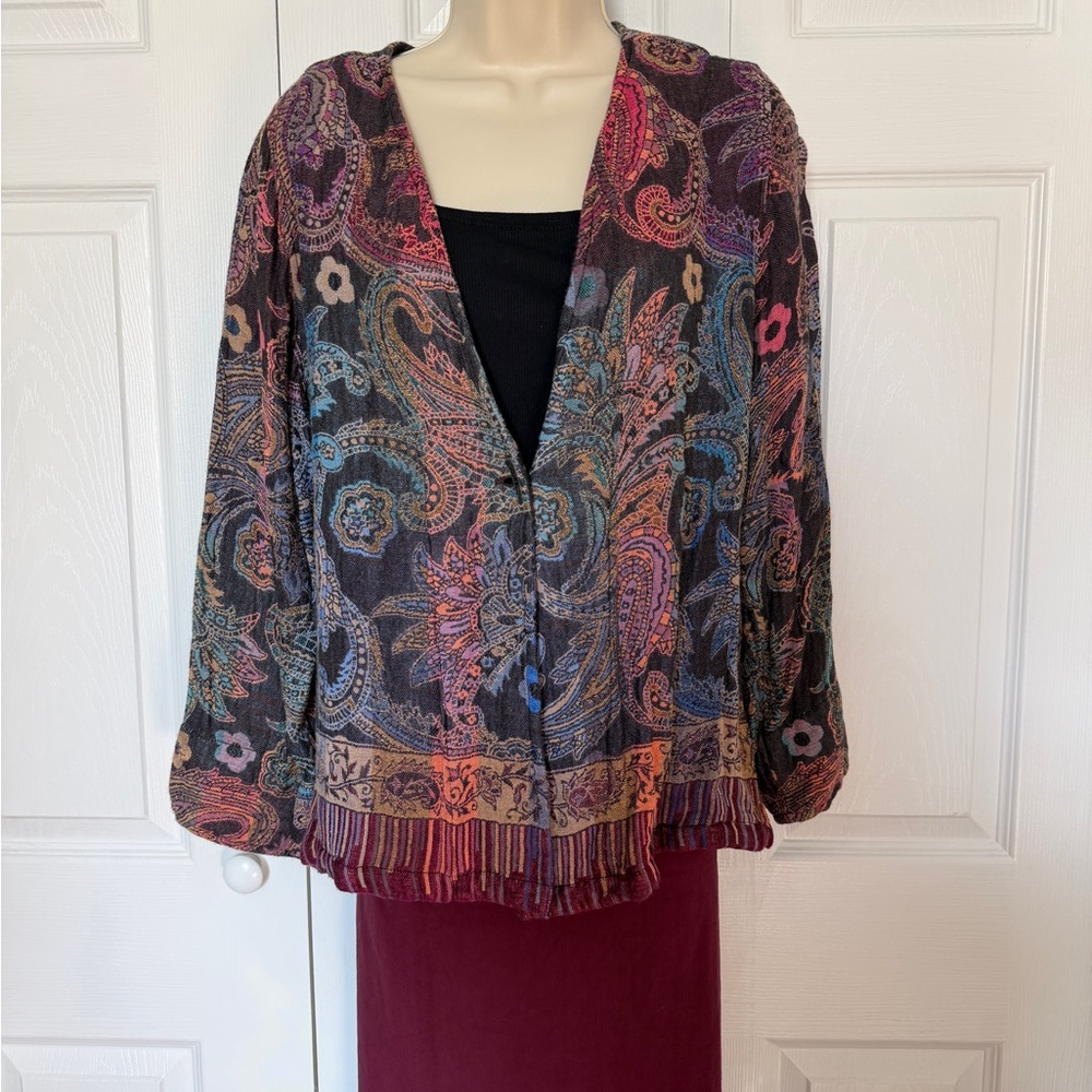 Soft Surroundings Boho Paisley Open Front Cardigan Blouse Size S